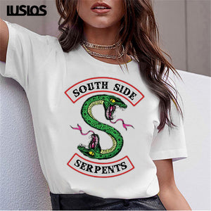 LUSLOS SOUTH SIDE SERPENTS T Shirt Women Sumemr Riverdale Plus Size O-neck Tshirt Snake Print Homme Streetwear Cool T-shirts