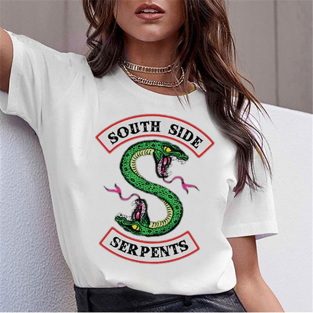 LUSLOS SOUTH SIDE SERPENTS T Shirt Women Sumemr Riverdale Plus Size O neck Tshirt Snake Print Homme Streetwear Cool T shirts