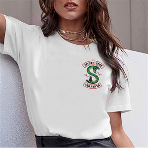 LUSLOS SOUTH SIDE SERPENTS T Shirt Women Sumemr Riverdale Plus Size O-neck Tshirt Snake Print Homme Streetwear Cool T-shirts